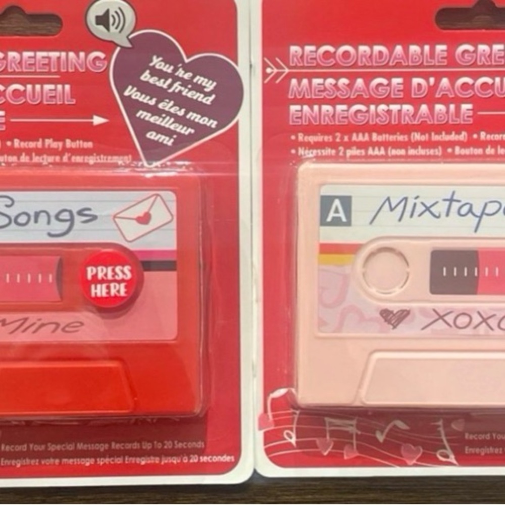 Red and Pink Designs Valentine’s Day cassette tape record your own message